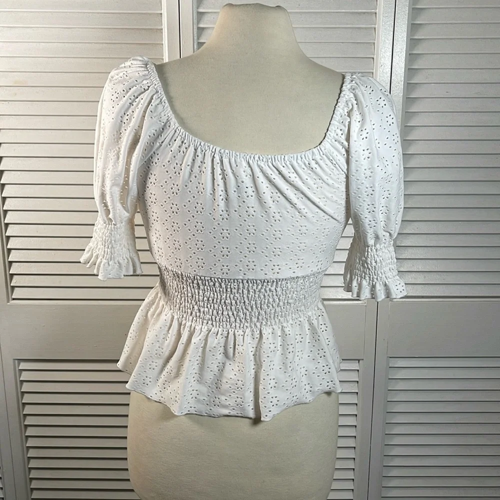 Urban Romantics White Eyelet Smock Off Shoulder, Size: S. - Picture 2 of 11
